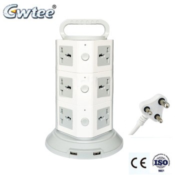 OEM layers multiple plug vertical round power tower extension socket USB